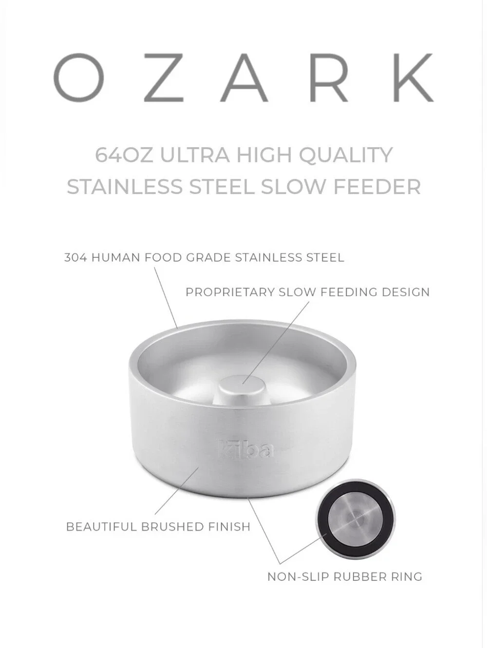 Ozark Kiba 304 Stainless Steel Slow Feeder Dog Bowl 8